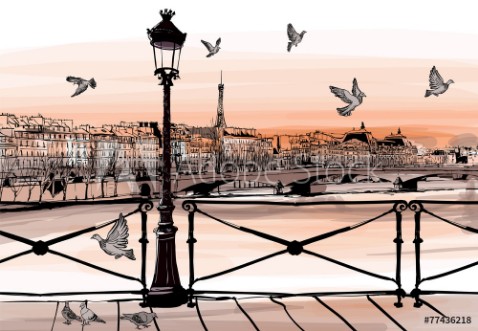 Afbeeldingen van Sunset on Seine river from Pont des arts in Paris